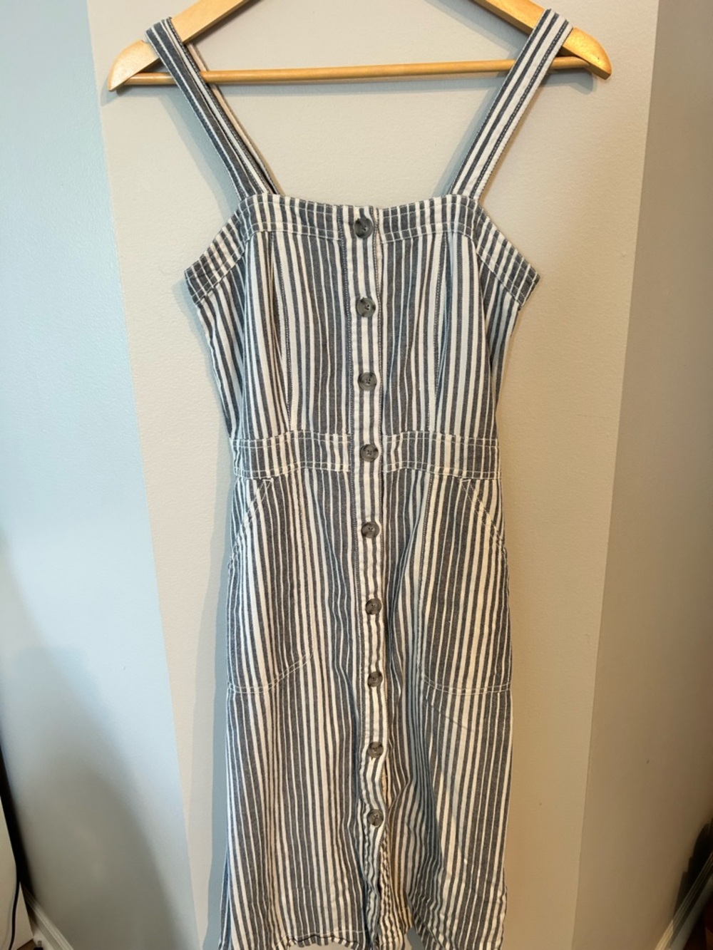 Kavu Blue and White Striped Button-Front Dress